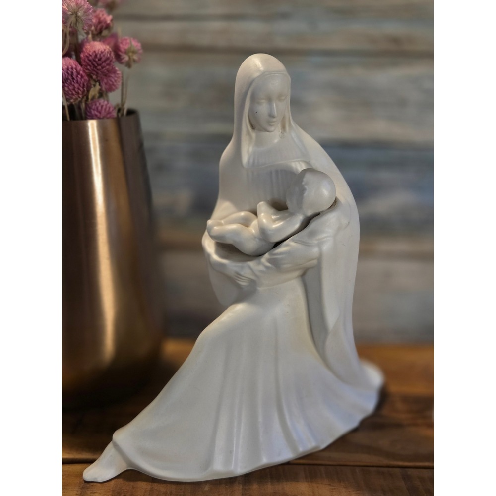 Vintage Ceramic Madonna and Child Figurine Matte White Religious Art - Picture 2 of 10